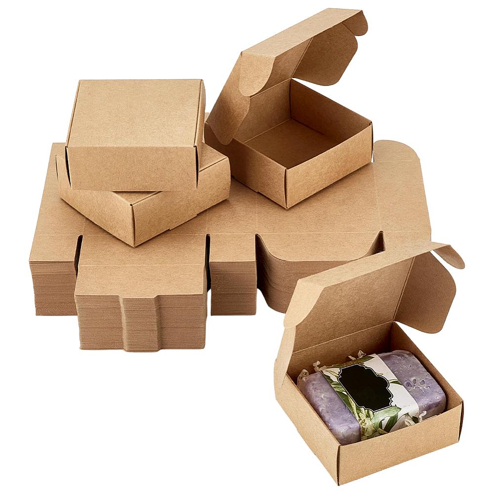 100pcs Kraft Paper Box Folding Box Square Tan 8.5x8.5x3.5cm