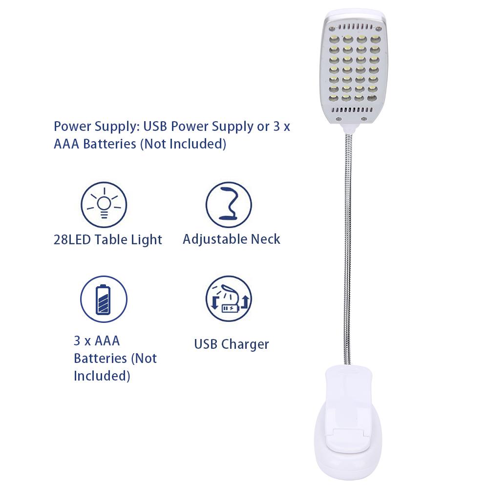 28LED High Brightness 360 Degree Rotating Reading Clip Table Desk Light Lamp for Eye Protection