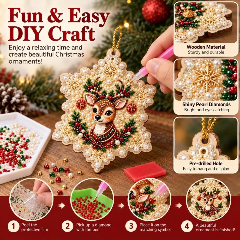 12Pcs Pearl Christmas Wooden Ornament Special-Shaped Gems Hanging Holiday Ornament  Christmas Tree