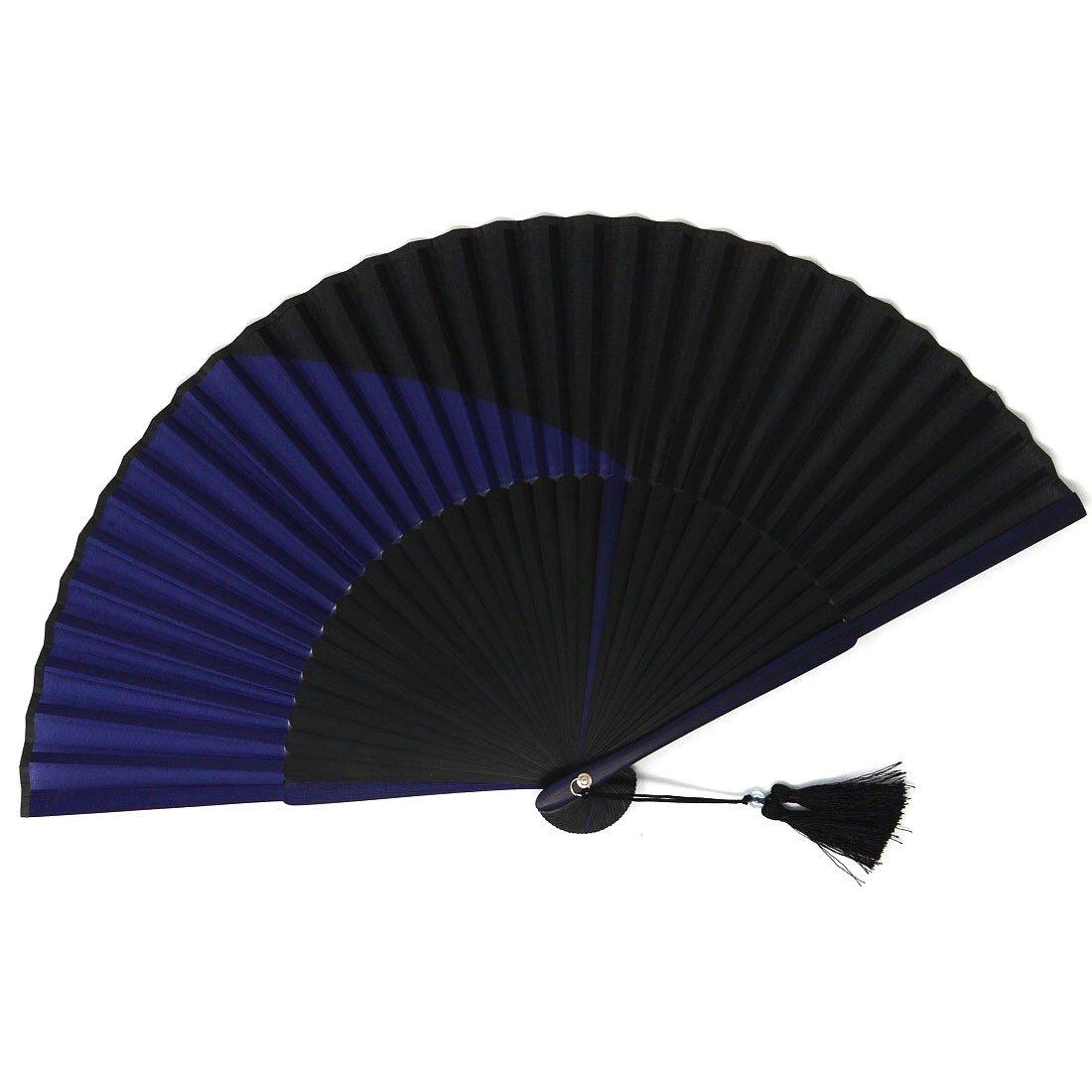 

Шелковый складной веер, крашеный в черный цвет, двухцветный шелк с бамбуковыми кисточками, чехол для веера в комплекте (синий)