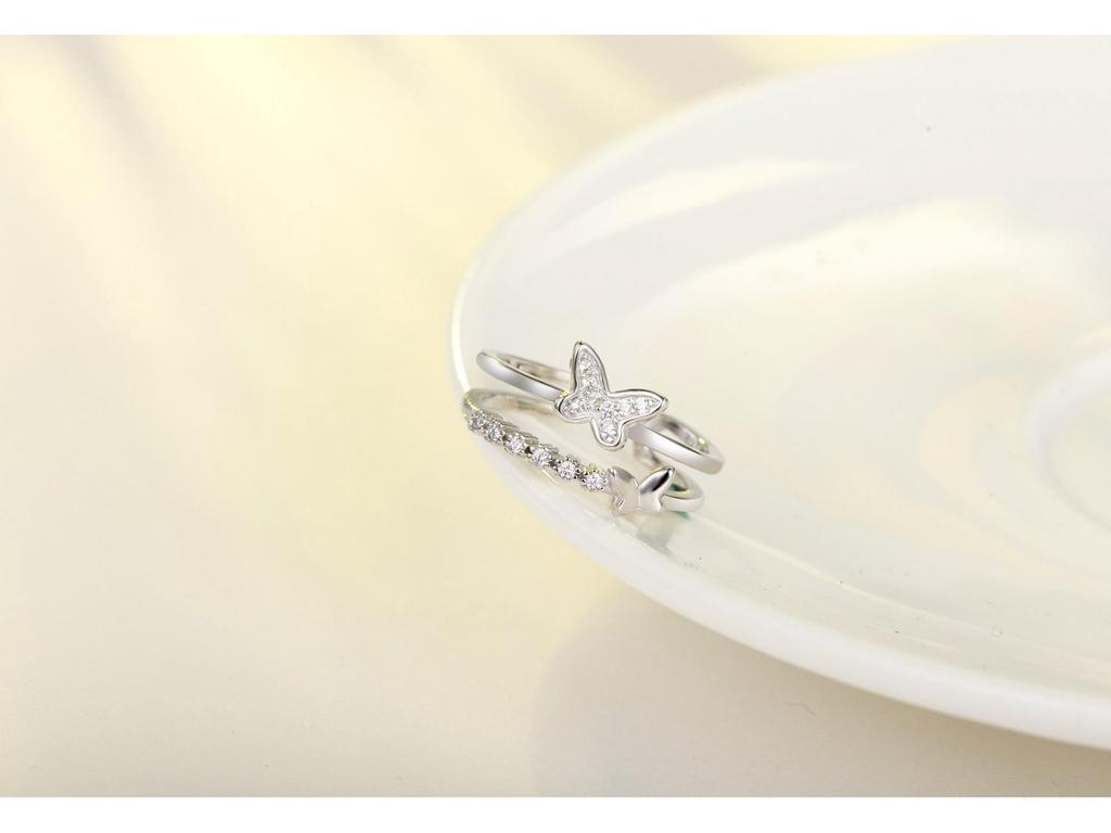 Sterling Silver Butterfly Open Ring - Korean Style Elegant Design for Women