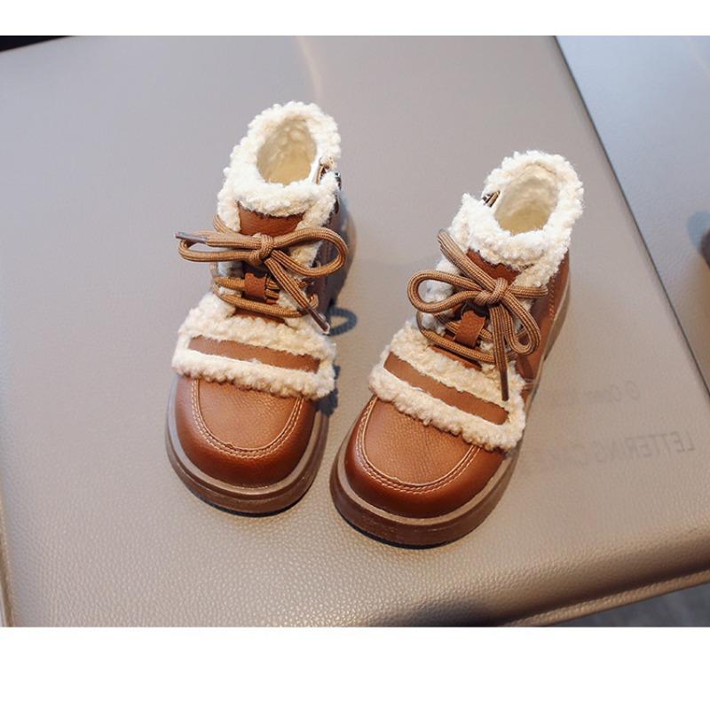 Girls Korean Version Plus Velvet and Thick Lamb Wool To Keep Warm Winter New Big Boys Leather Boots Tide