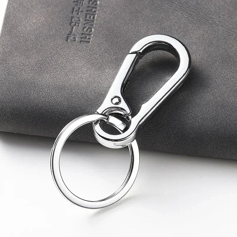 Commercial Affairs Custom Logo Name Keychain Buckle Men Car Moto Genuine Leather Key Ring Chains Men Waist Personalized Gift