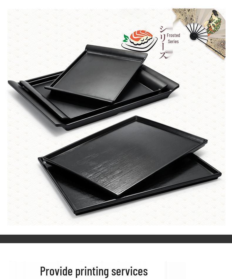 Black Melamine Japanese Sushi Tray - Long Shallow Plate for BBQ & Food Arrangement