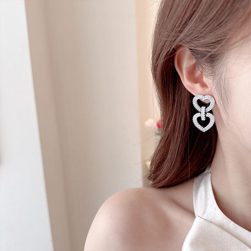 Ladies Light Luxury Design Double layered Love Earrings Elegant Fashionable Versatile and Unique Design Sense Earrings