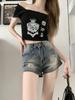 American Retro High Waist A-line Denim Shorts for Women - Summer Style, Elastic Fit, Super Short Hot Pants