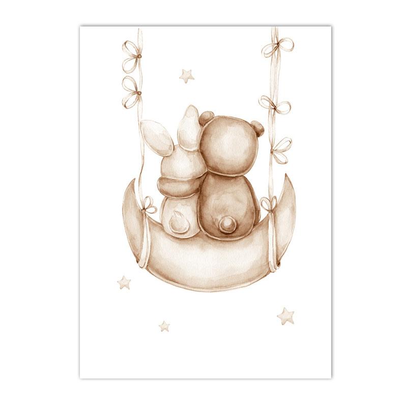 Boho Posters Cartoon Bear Canvas Painting Custom Name Poster Star Rainbow Wall Art Print Nursery Picture Baby Kids Room Decor