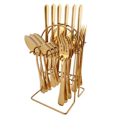 Set di posate dorate da 24 pezzi con supporto in acciaio inossidabile di lusso, set di posate da tavola, coltello, forchetta, cucchiaio, con ripiano portaoggetti