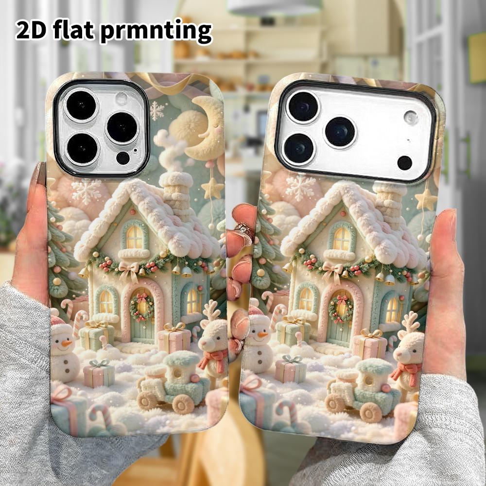 Phone Case: 2D flat, fits iPhone 18, 17, 16, 15, 14, 13, 12Pro protective case, Christmas cottage, perfect holiday gift for Christmas and Halloween