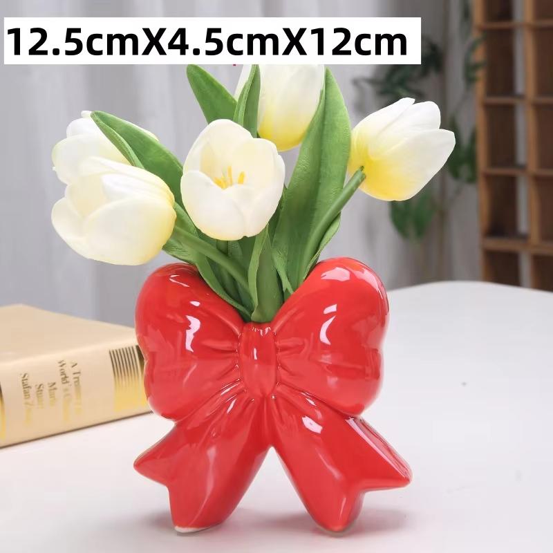 Bowknot Ceramic Vase Handmade Pottery Plant Flower Pot Floral Arrangement Display Crafts Office Decoration Home Accessories