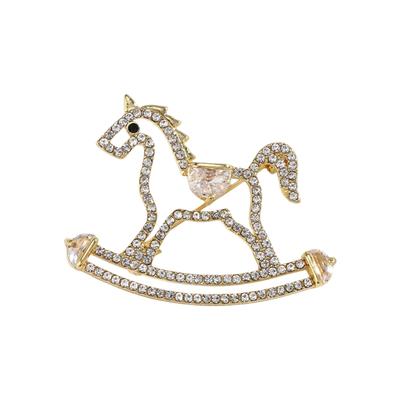 Golden Horse Brooch Rhinestones Accent Lapel Pin Stylish Zinc Base Jewelry Ideal Festive Gift For Women Girls