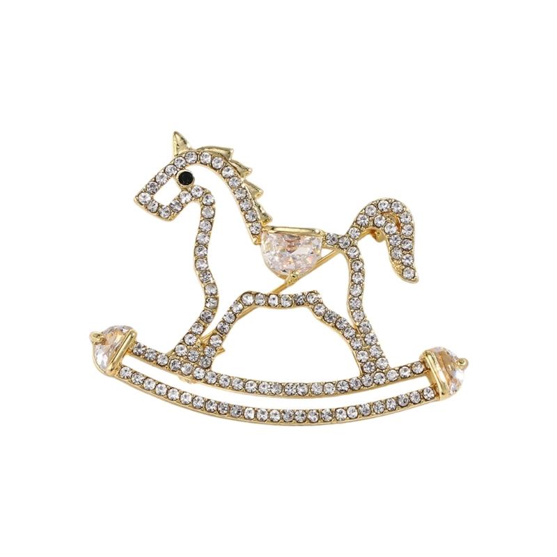 

Gold Horse Brooch Pin Cute Animal Theme Rhinestones Embellishment Stylish Outfit Enhancer For Daily Wear 1