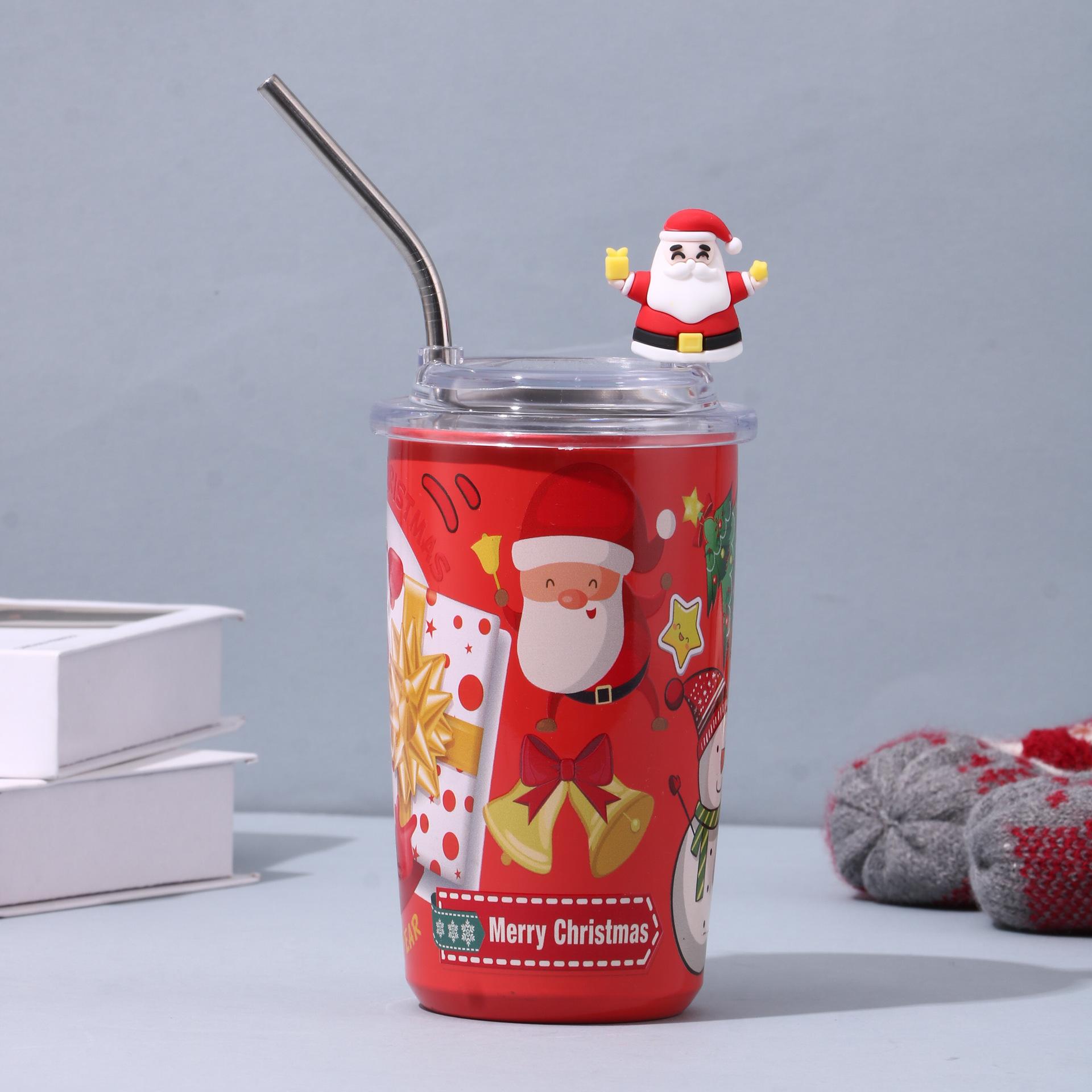 

Термос из нержавеющей стали, чашка с мультяшной соломинкой, высокая ценность, рождественский креативный подарок, кофейная чашка 450ml