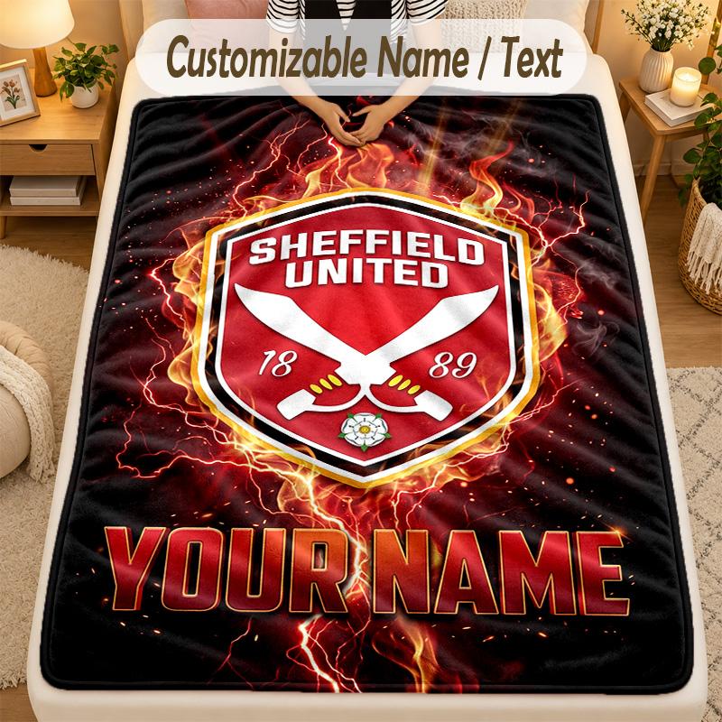 Flannel BlanketSheffield United FC Custom Name Text Personalized Soft Warm Throw Blanket Home Decor Gift