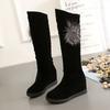 Autumn and Winter Velvet Medium and Long Boots High Heel Women's Suede Medium Boots Rhinestone Slope Heel Long Inner Height Increasing Women's Knig