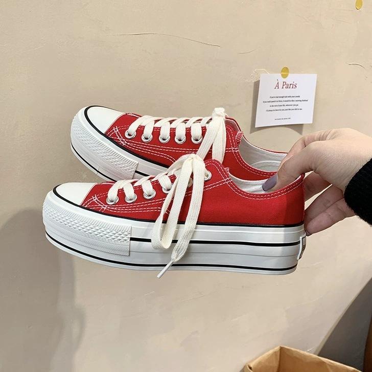 Autumn's Platform Student Canvas Shoes Women's Ins Low-top Board Shoes Heightening Retro Casual Single Shoes Retro Style