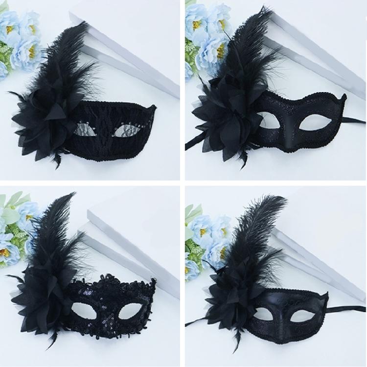 Flower Decoration Masquerade Mask Feathered Mask Halloween Mask Cosplay Party Eye Mask for Women Masquerade Halloween