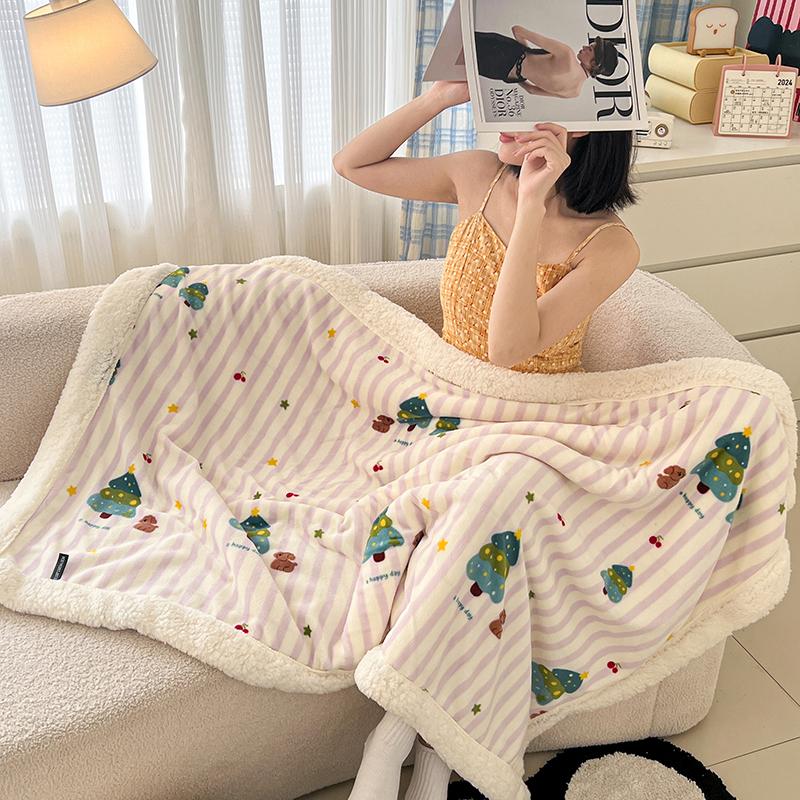 Pink Plaid Thick Blanket Girls Childrens Room Cute Cartoon Animal Bed Blanket Adults Home Travel Autumn and Winter Warm Blankets