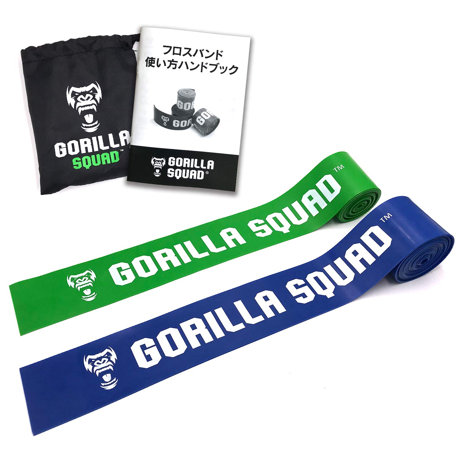 

GORILLA SQUAD Floss Band Gorilla Floss Green x Blue Набор из 2 штук 5 см x 250 см Сумка для переноски Инструкция по эксплуатации В комплекте Flossing Band &