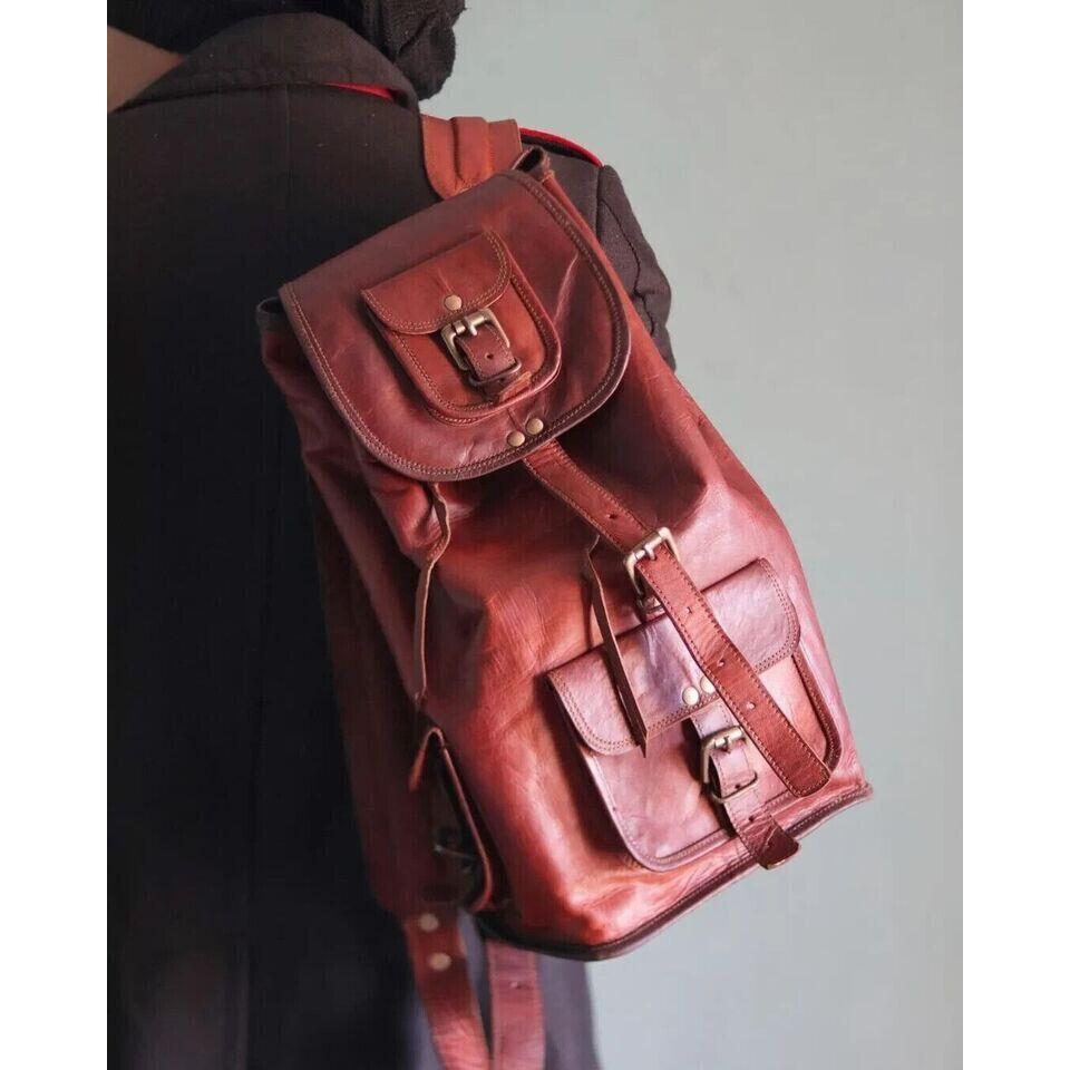 Set Leather Bag Gym Travel Luggage Duffel Weekend Overnight Backpack 2 Bags