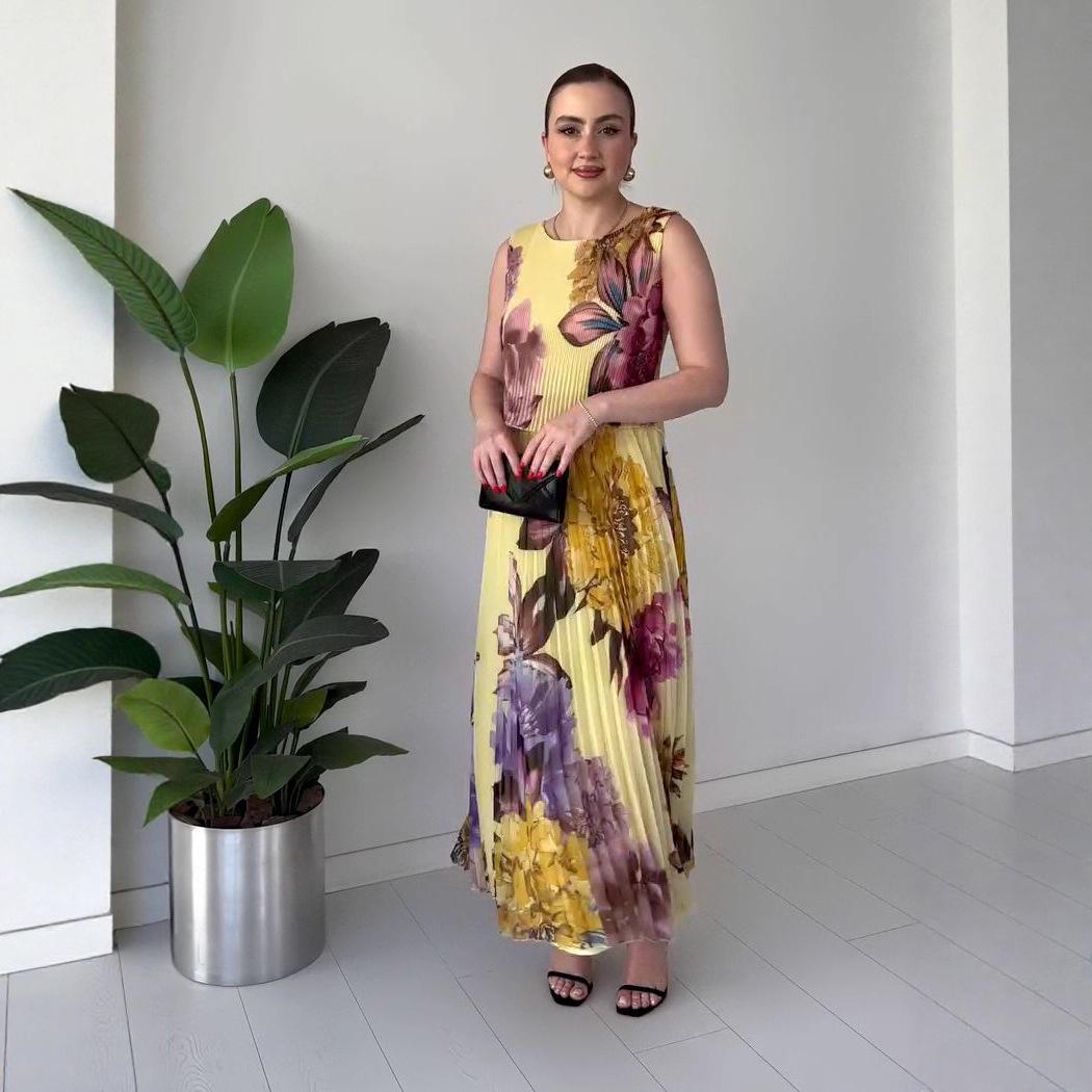 2025 Summer European & American Women s Printed Long Dress Skirt XS жёлтый