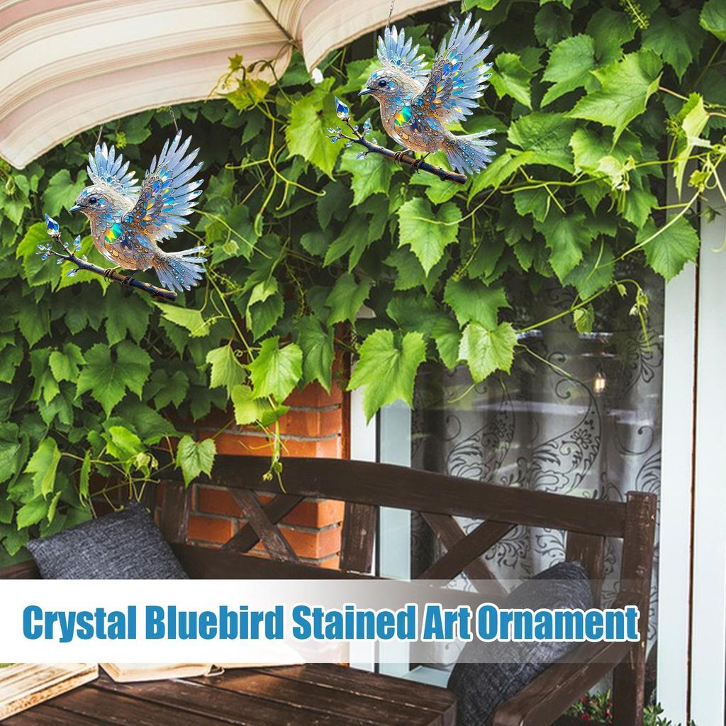 Crystal Bluebird Stained Art Ornament 2D Acrylic Sun Catcher Hummingbird for Outdoor Garden Yard Living Room Window Decoration