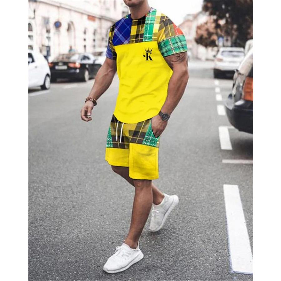 3D Printed Plus Size Men's T-shirt Street Sport Quick Drying Breathable Retro Casual Fitness Beach Short Sleeve Shorts Set