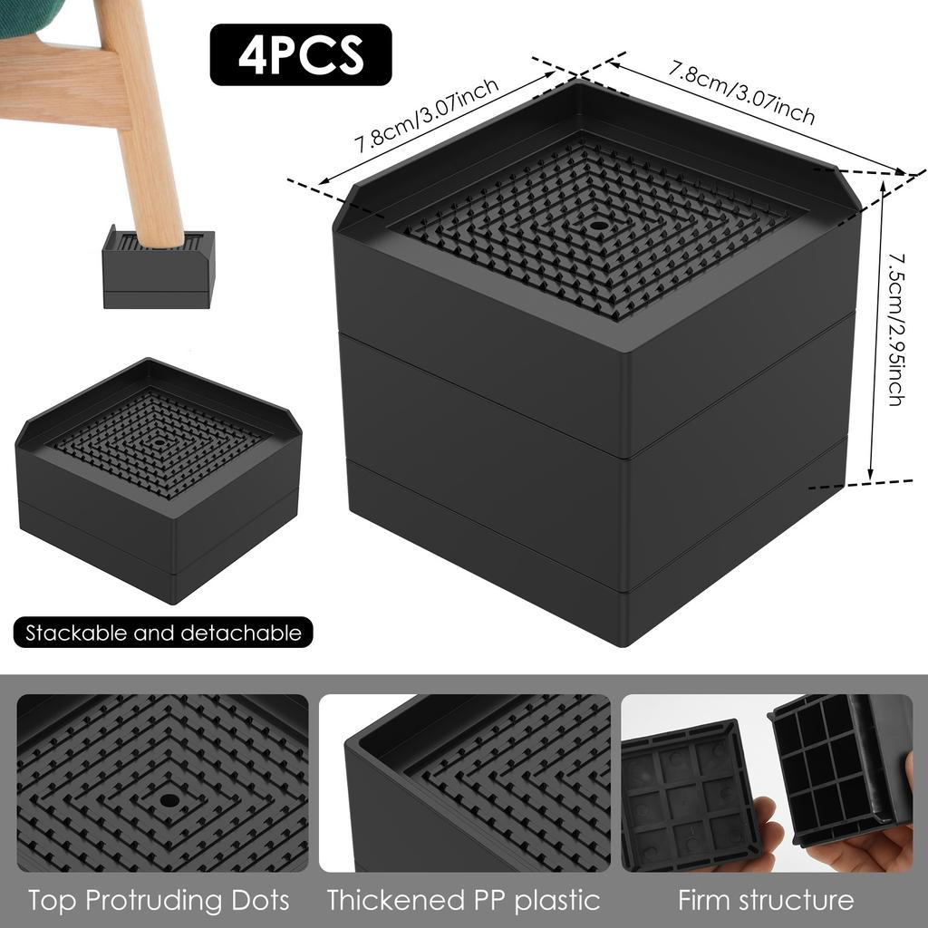4Pcs Stackable Bed Riser Plastic Non Slip Furniture Riser Multifunctional Adjustable Bed Support Riser for Couch Desk Sofa Table