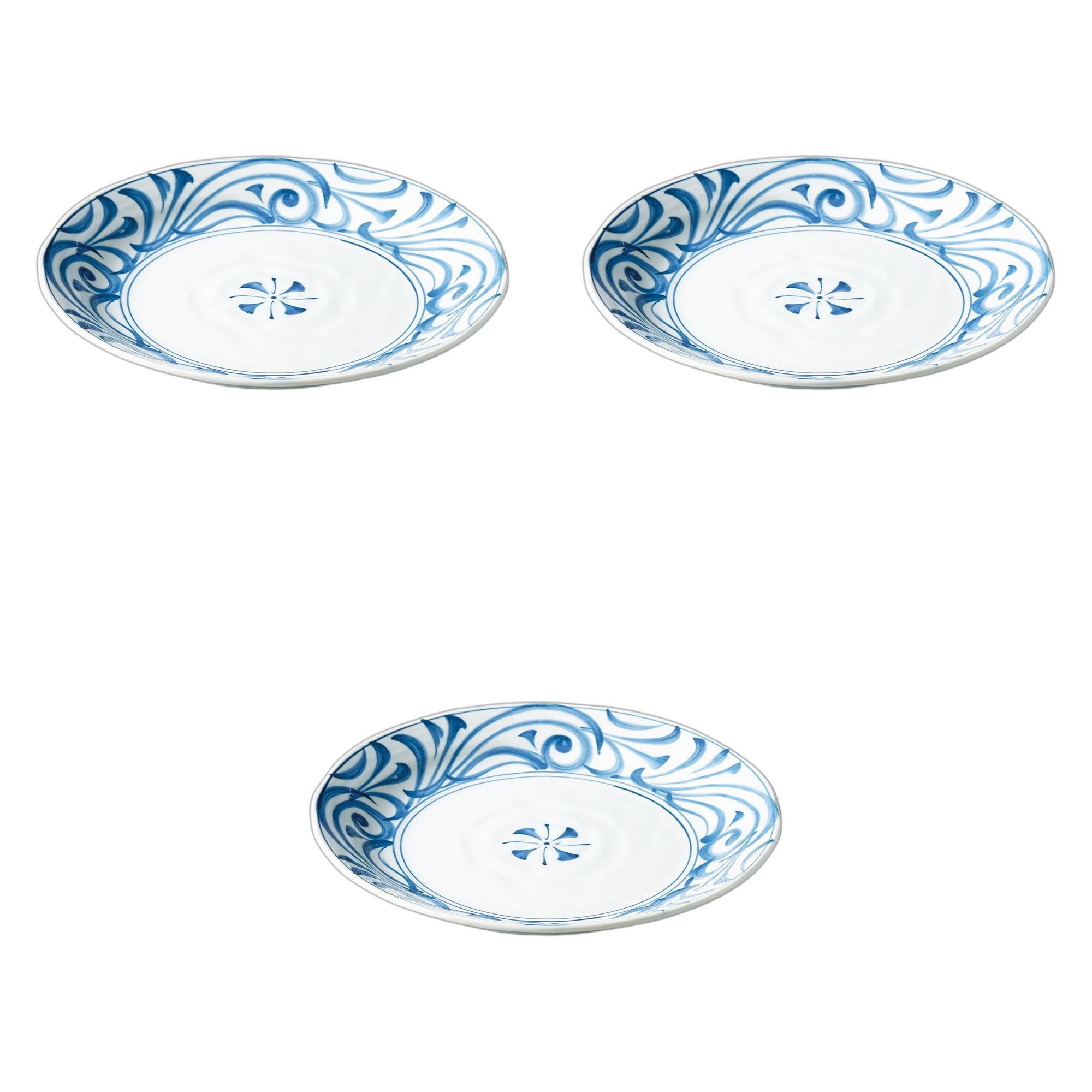 

Set of 3 Antique Dyed Arabesque Plates x Medium Ceramic Plates by Setomonohonpo 6.0 [19 2.5cm]