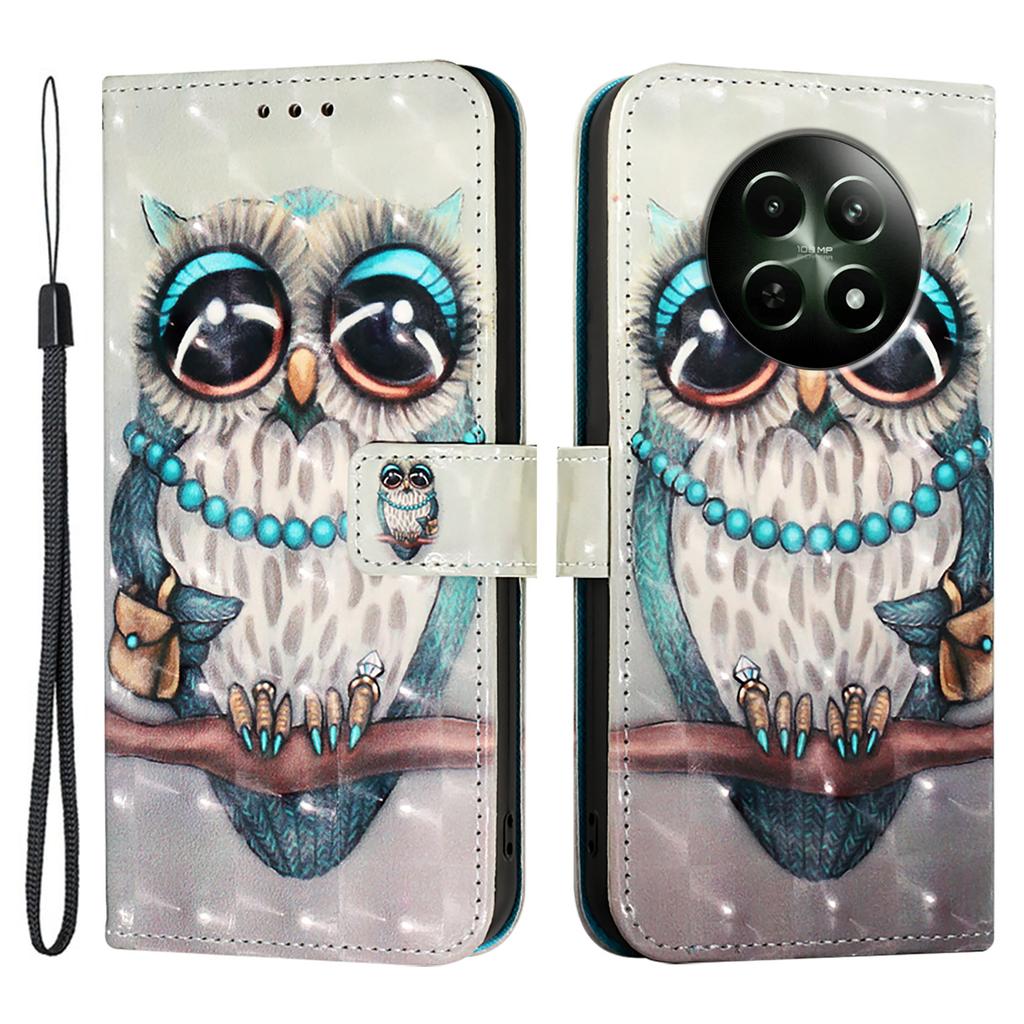 For Realme 12 5G Leather Case Pattern Printing Wallet Stand Mobile Cover with Strap