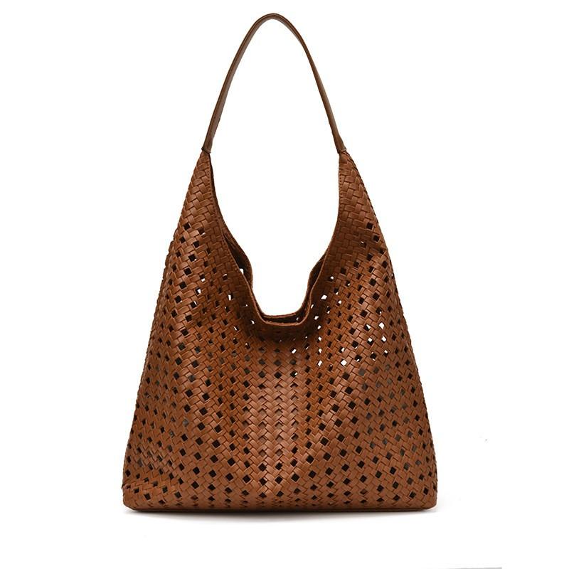 Große Kapazität Geflochtene Cut-Out-Tragetasche Damen Lässig Schulter mit Magnetischem Handyfach