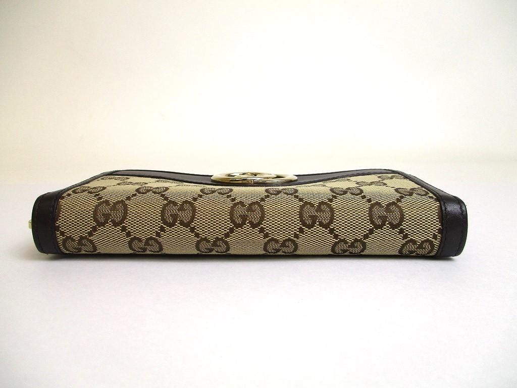 Autentisk GUCCI GG Brun Canvas og Lær Rund Glidelås Lang Lommebok #a554 Oppusset