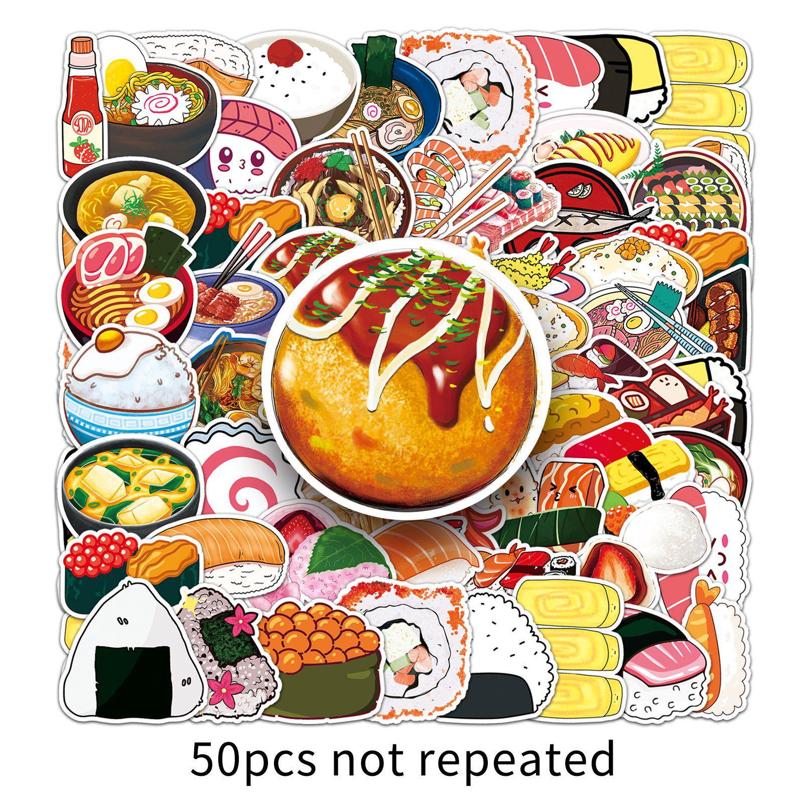 50 Japanese Food Stickers: Cartoon DIY Graffiti for Journal Stationery and Resin Crafts