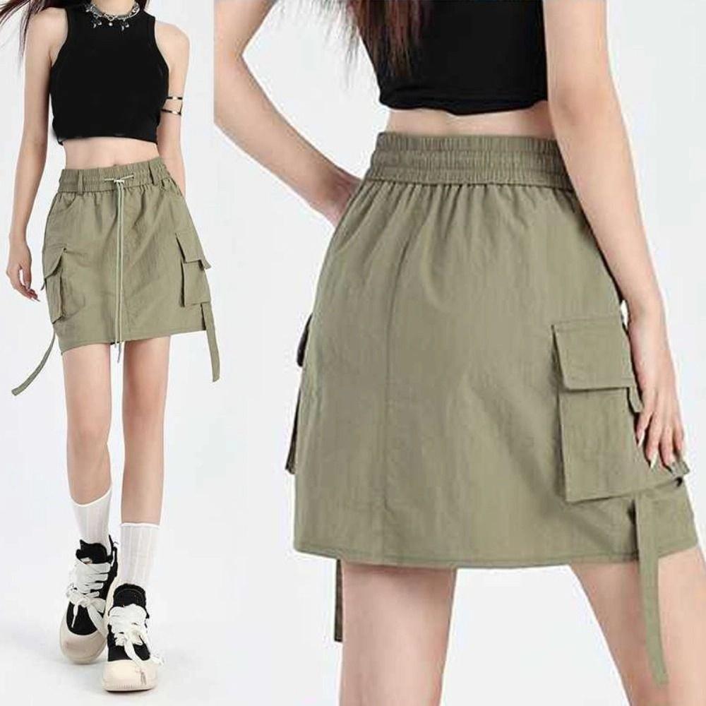 Drawstring Wide Half Leg Skirts Lace Up Causal Skirts Women Fashion Cargo Skirts  Summer