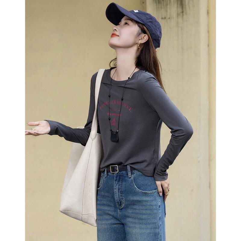 Demana Women's Autumn Letter Print Cotton Blend T-shirt