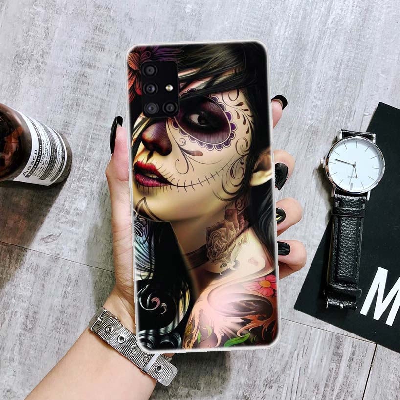 Catrina Beautiful Rose Girl Skull Phone Case For Samsung Galaxy A52 A32 A22 A12 A02S A50S A30S A51 A31 AA71 Note 20 Ultra 10 S10