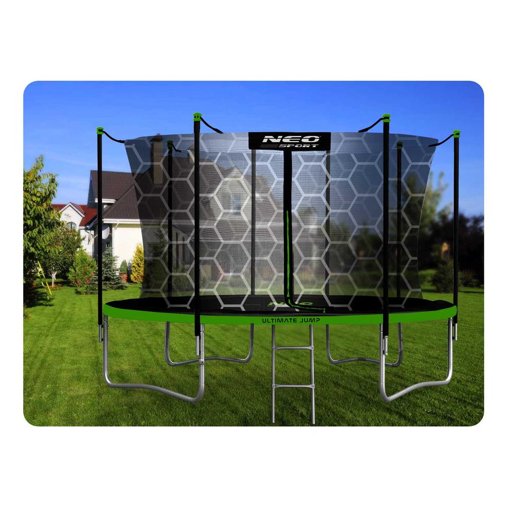 Trampolina Ogrodowa 12Ft/374Cm Z Siatką Wewnętrzną I Drabinką Neo-Sport