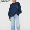 BITCED Women's Early Autumn Patchwork Embroidered Letter Sweatshirt