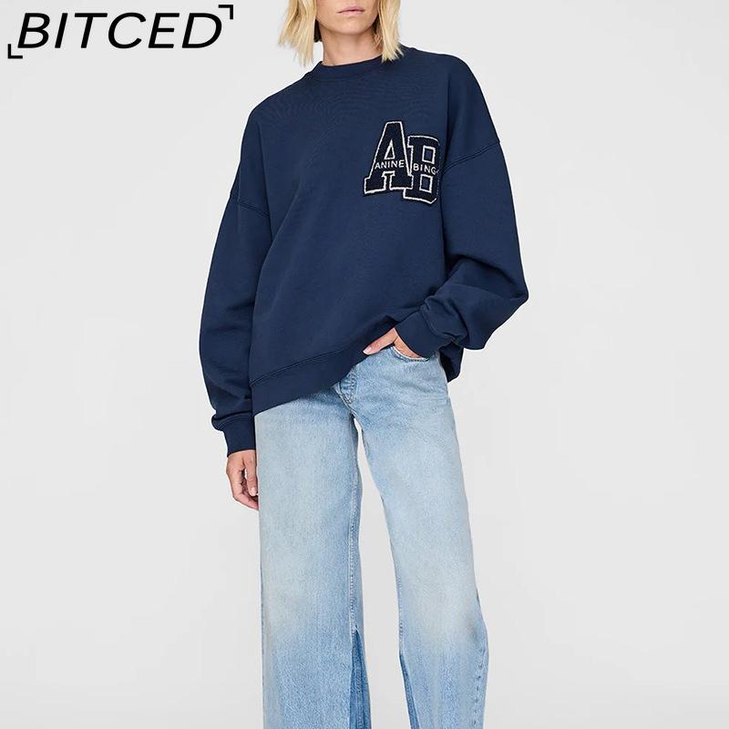 BITCED Women's Early Autumn Patchwork Embroidered Letter Sweatshirt