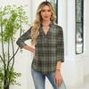 3/4-Ärmel Damenoberteile V-Ausschnitt Shirts Trendy Bedruckte Business Casual Arbeitsblusen