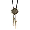 Fashionable Metal Sunflower Bolo Tie Faux Leather Rope Necktie Neckpiece for Western Enthusiasts Sweater Collar Chain
