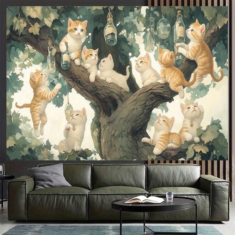 Cats Wine Bottle Is On the Tree Digital Printing Polyester Wall Tapestry Suitable for Use In Living Rooms Bedrooms Bars Party