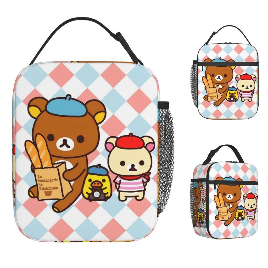 Rilakkuma Korilakkumas Lunch Bag Outdoor Picnic Lunch Box Aesthetic Print Thermal Lunch Bags Oxford Portable Zipper Cooler Bag