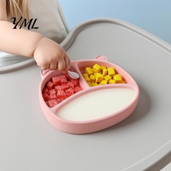 Food Grade Silicone Feeding Tray Suction Plate for Toddlers, Cute Bear Shape Unbreakable Divided Bowl Kids Baby Bowl, Non Slip Infants And BPA