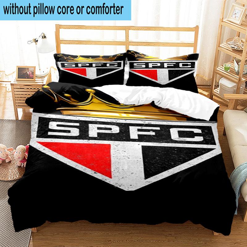 3pcs Paulo Fc Emblem Printed Bedding Set Duvet Cover Closure Includes 1 Duvet Cover & 2 Pillowcases Bedding Sets Home Decor Gifts