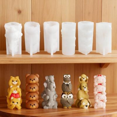 Silicone Material 3D Candle Mold Cute Animal Shape Stacking Animal Mold  Home Decor