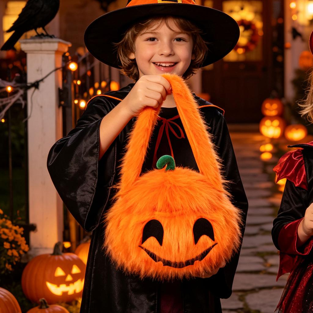 Halloween Pumpkin or Candy Bag with Handle for Party Favors and Decorations