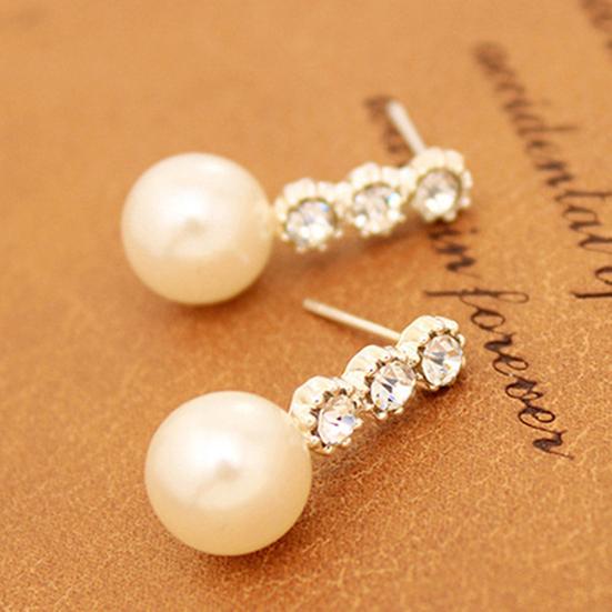 Women's White Faux Pearl Earrings Rhinestone Eardrop Ear Studs Bride Jewelry