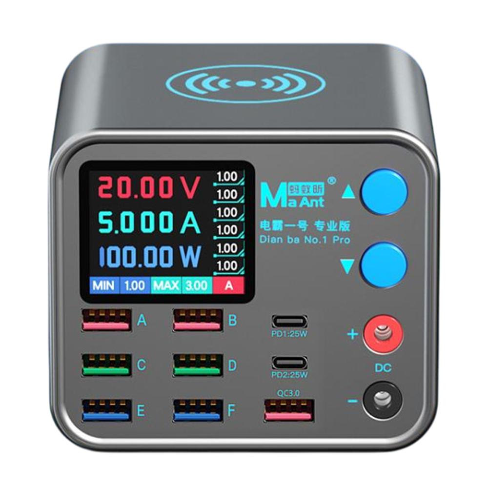 

MAANT Багатопортовий зарядний пристрій 9 портів Інтелектуальна станція бездротової зарядки мобільного телефону з цифровим дисплеєм EU Plug