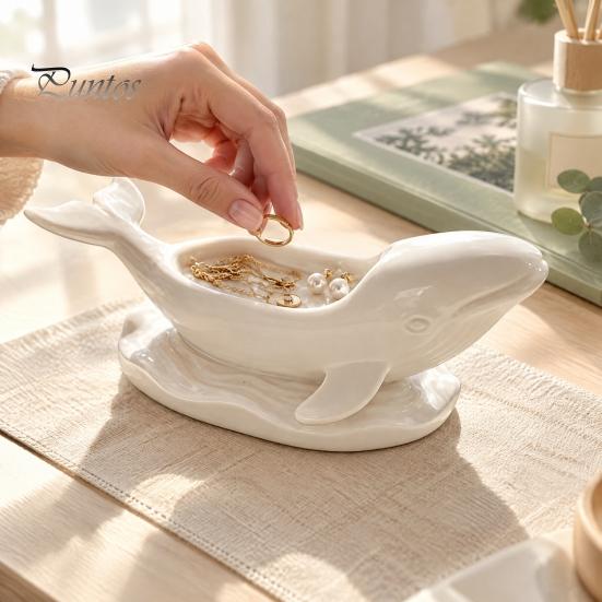 Ocean Themed Desk Organizer Whale Shaped Decorative Storage Bowl, Theme Jewelry Tray for Ring Earring Sturdy Sculpture Container Necklace, Candle